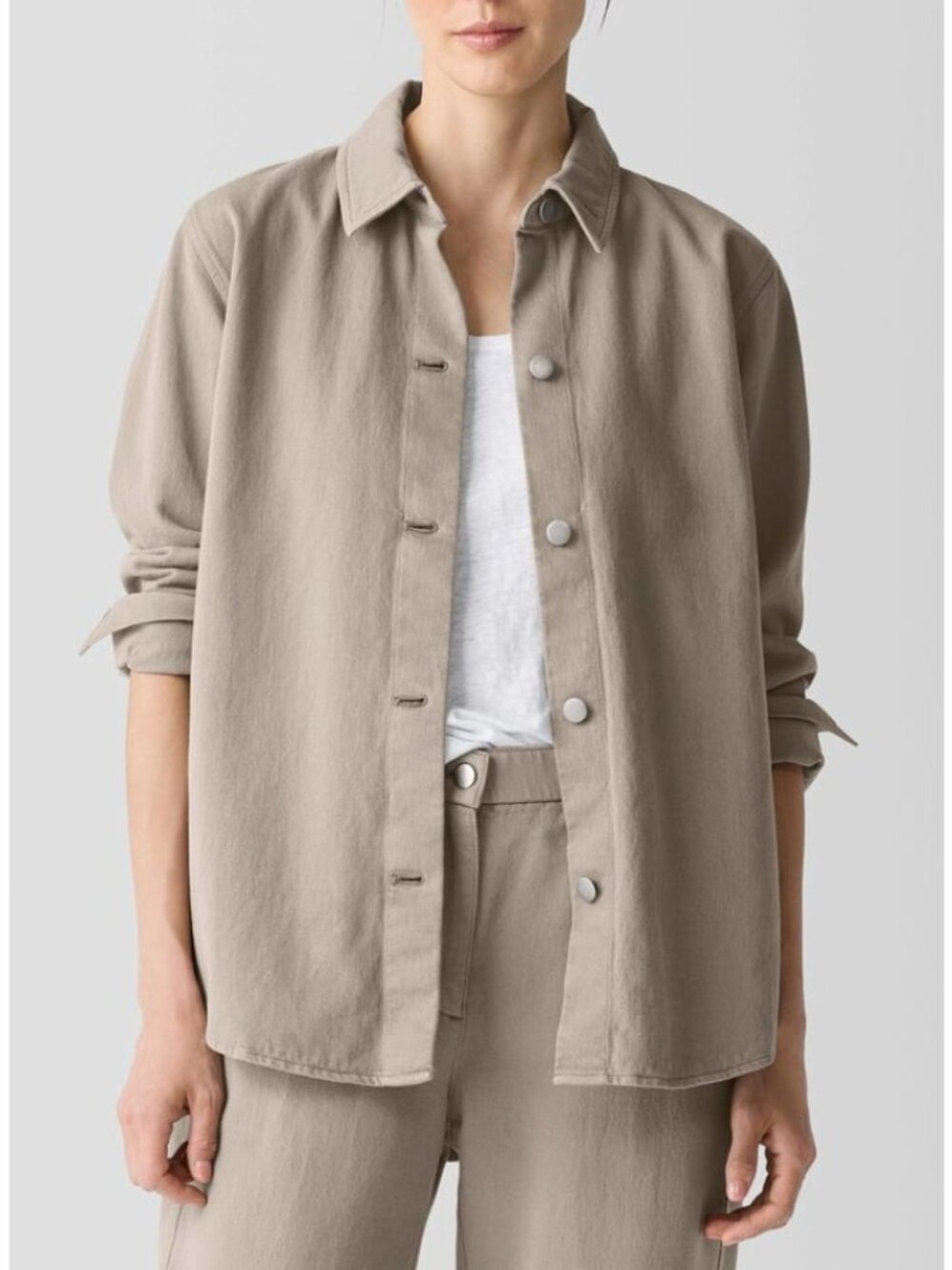 EILEEN FISHER garment dyed utility organic cotton shirt jacket in reed size M